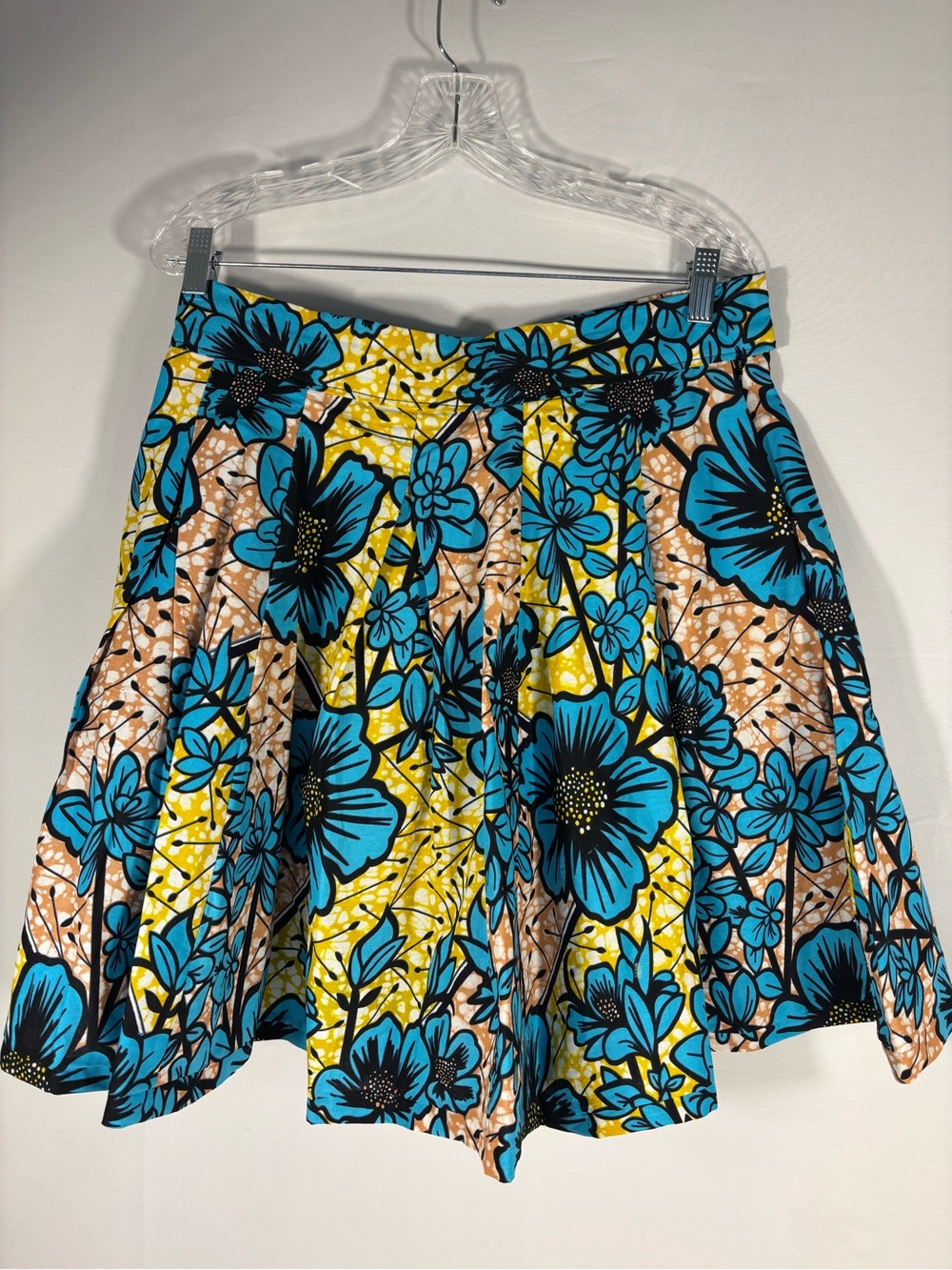 Francis + Benedict African Wax Print Floral Cotton Midi Skirt Pockets Size Med